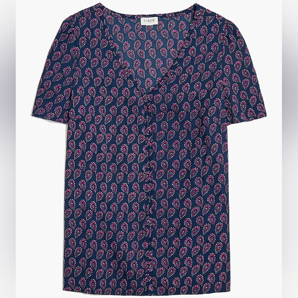 J. Crew Paisley V-Neck Top Size Medium Boho‎ Career